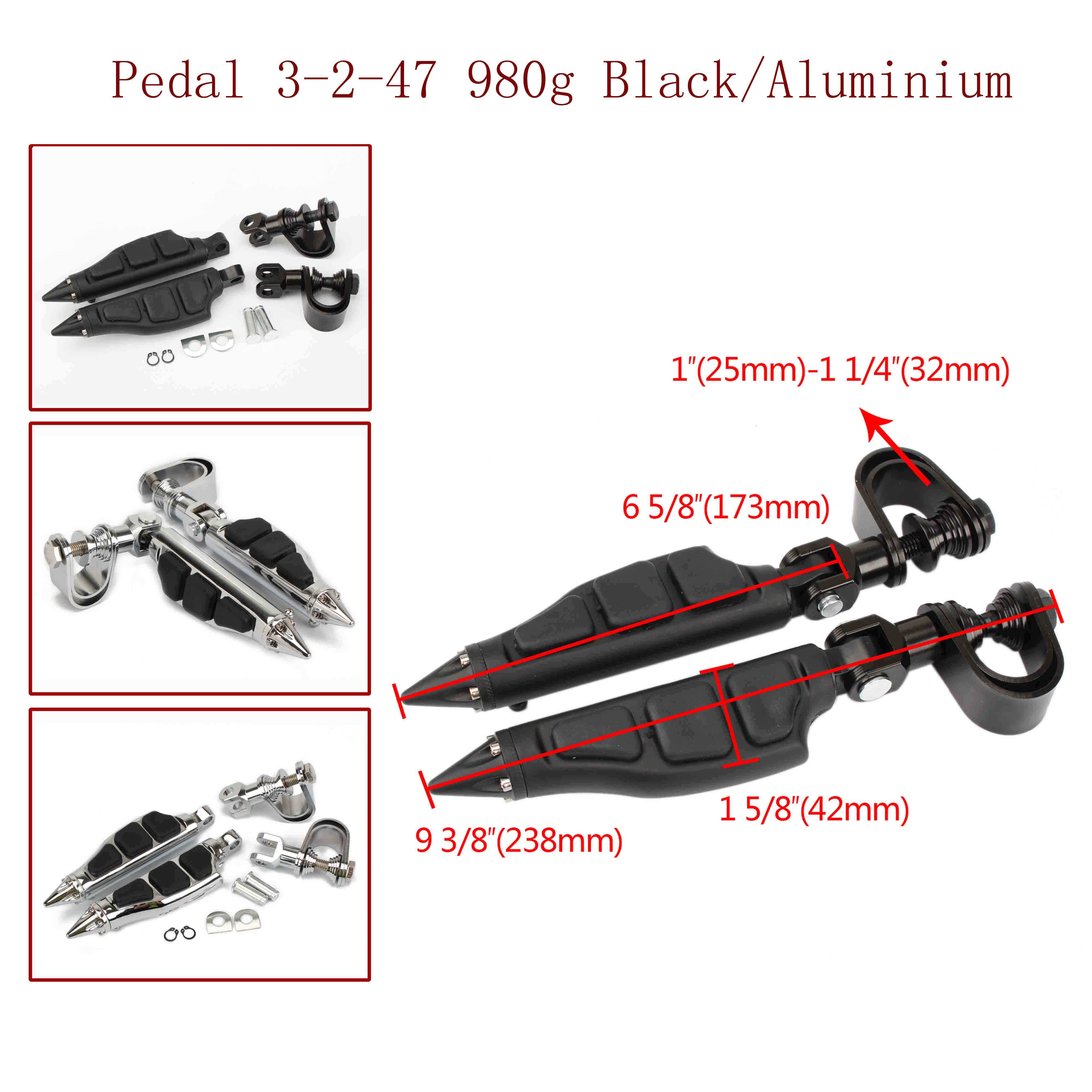 Pedal 3-2-47 980g Black-Aluminium 