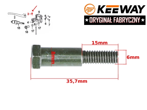 ŚRUBA MOCOWANIA DŹWIGNI HAMULCA KEEWAY M6 ORYGINAŁ 