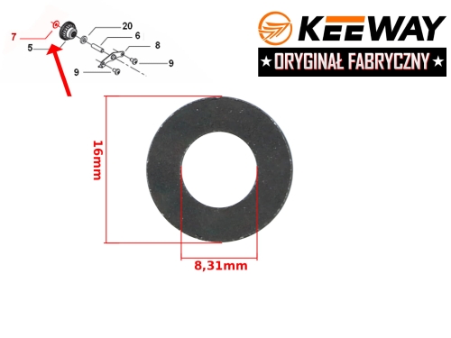 PODKŁADKA ZĘBATKI ROZRUSZNIKA KEEWAY 8x16x1 ORYGIN 