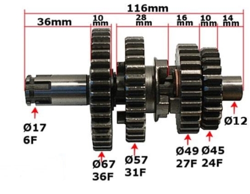 WAŁEK ZDAWCZY SKRZYNI BIEGÓW CROSS 125 4 BIEGI TZ 