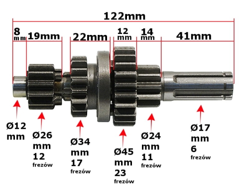WAŁEK SKRZYNI BIEGÓW ATV 110 MAŁE KOŁA 3+1 