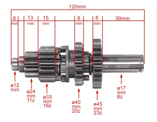 WAŁEK SKRZYNI BIEGÓW CROSS 125 Z PRZESUWKĄ TZ 