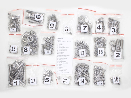 ŚRUBY OSA M52 KOMPLET NA CAŁY MOTOR STAL NIERDZ TI 