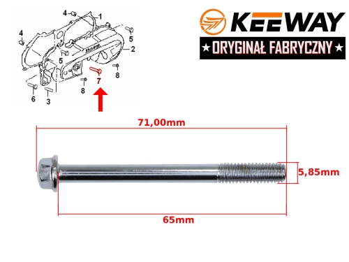 ŚRUBA MOCOWANIA POKRYWY PASKA KEEWAY 2T M6x65 ORG. 
